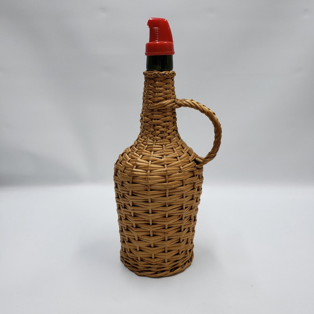 Vintage Wicker Wrapped Bottle Wine Oil Jug Red Pour Spout
